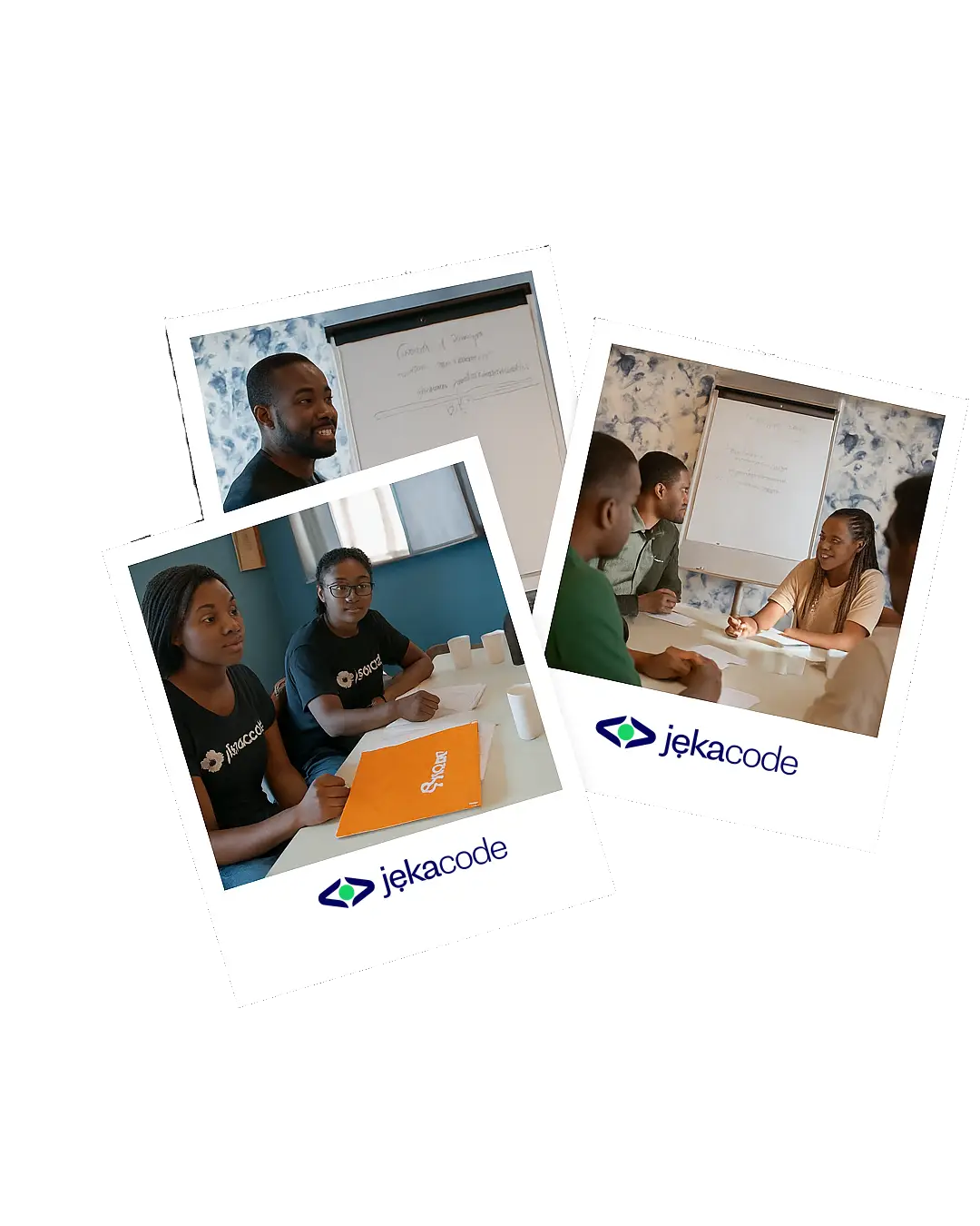 3 images polaroids d'enseignants en atelier en train d'échanger