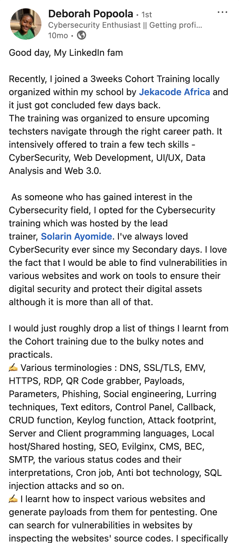 Preview of LinkedIn Post by Bankole David Oladipupo